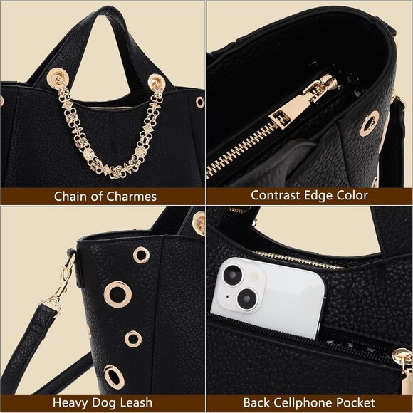 Leather Tote Bag for Women Vegan Shoulder Crossbody Purses with Strap - Picture 5 of 9